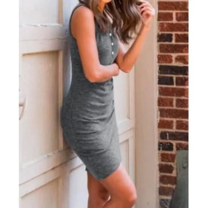 Gray Ruched Sleeveless Dress