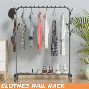 Heavy Duty Metal Clothes Rack with Shoe Shelf & Hooks