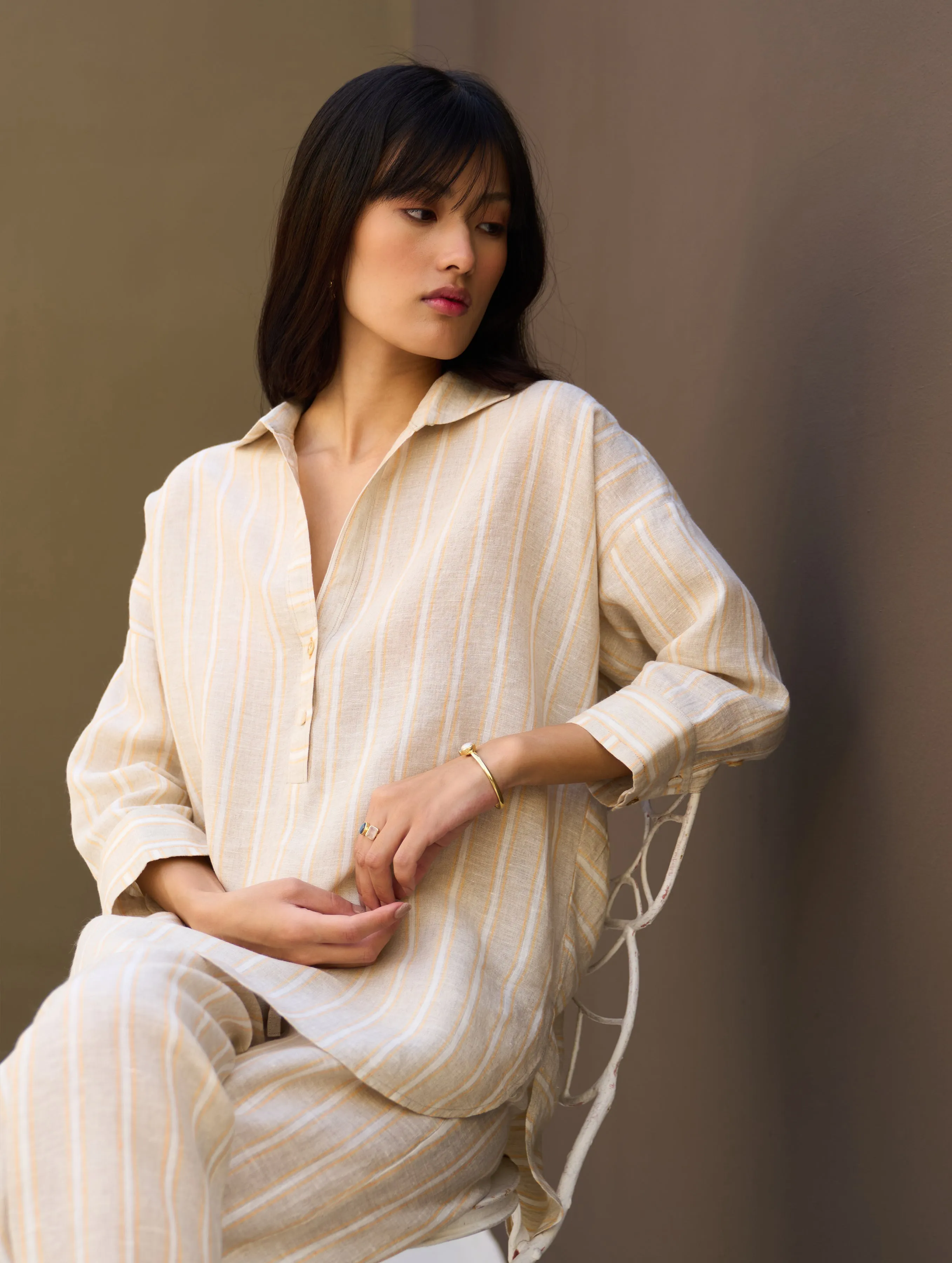 Kiku Striped Linen Shirt - Natural