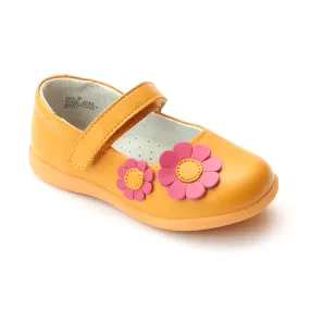 L'Amour Girls J348 Tangerine Sporty Flower Mary Janes