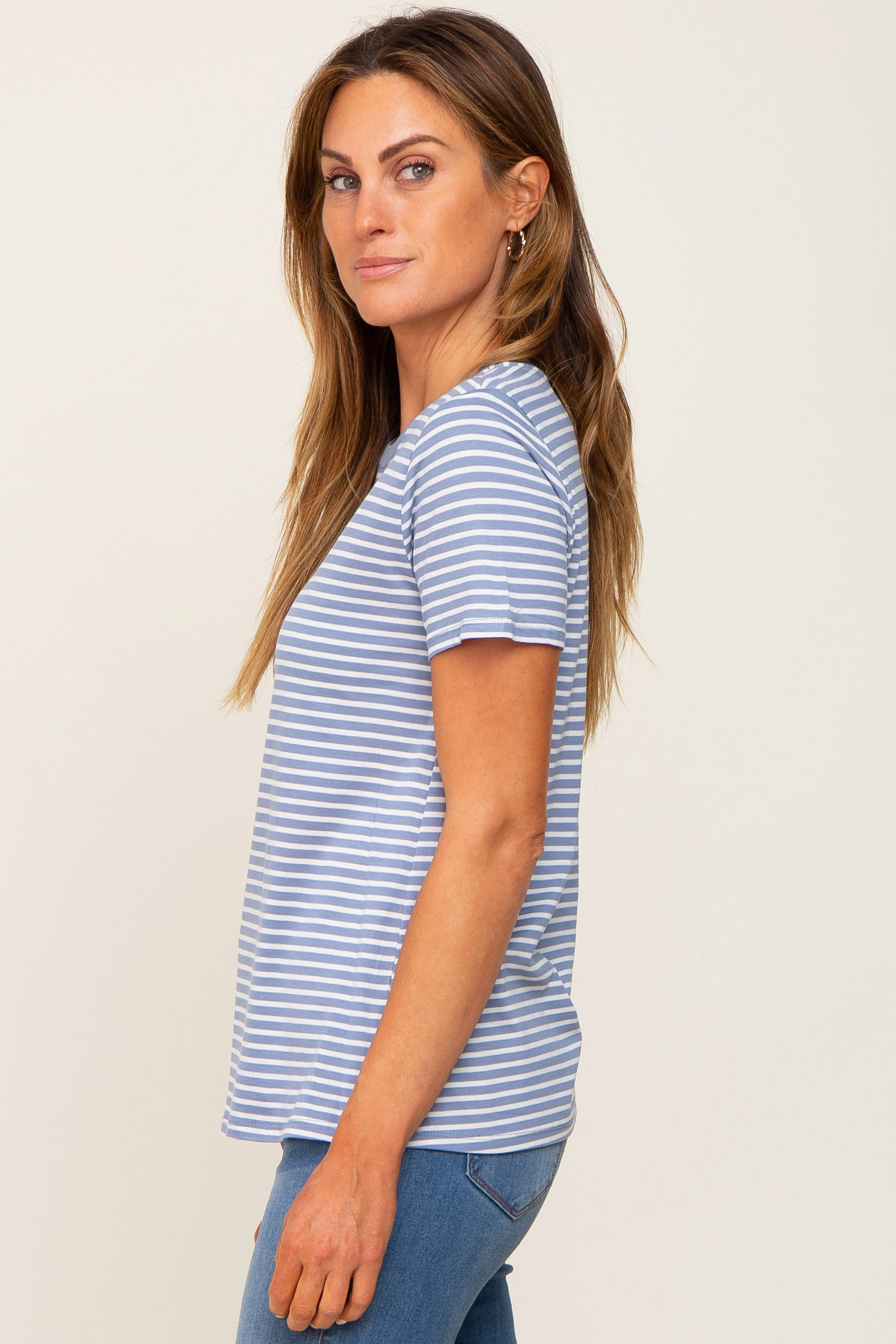 Light Blue Striped Basic Tee