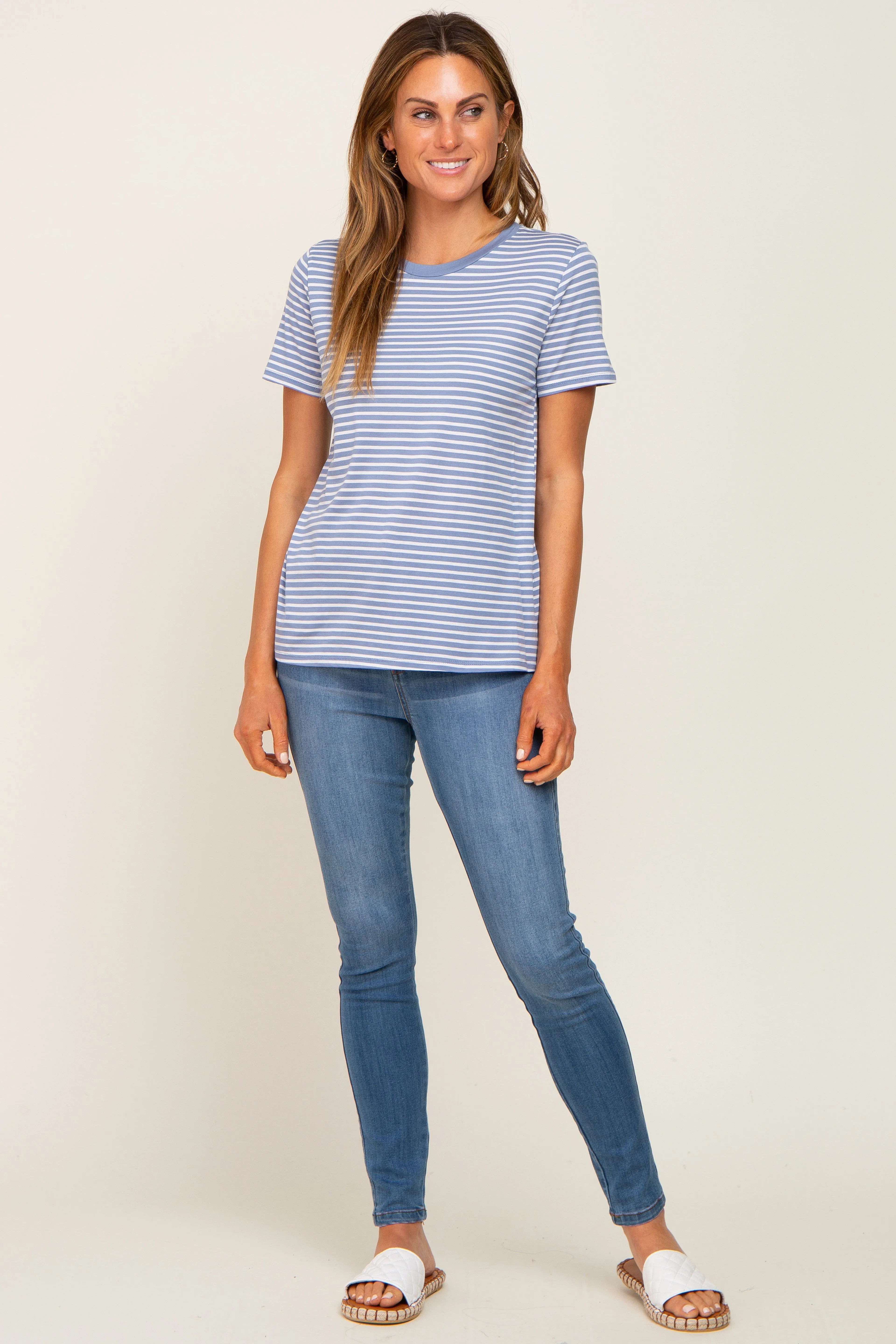 Light Blue Striped Basic Tee