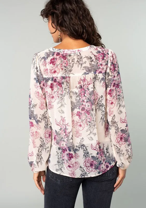 Lovestitch Sheer Floral Long Sleeve Blouse