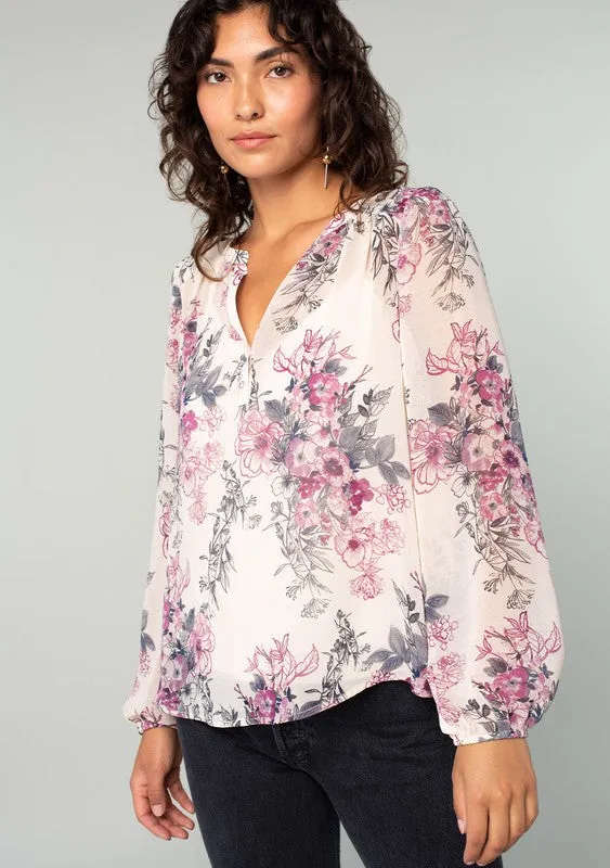 Lovestitch Sheer Floral Long Sleeve Blouse