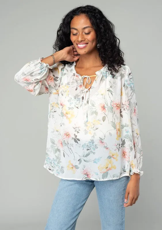 Lovestitch Sheer Floral Long Sleeve Blouse