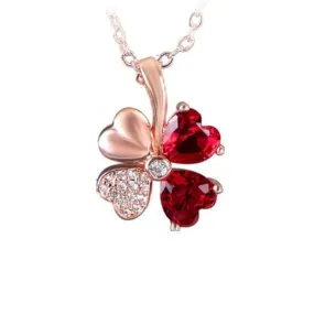 Lucky Clover Stylish Ruby Necklace - 925 Sterling Silver