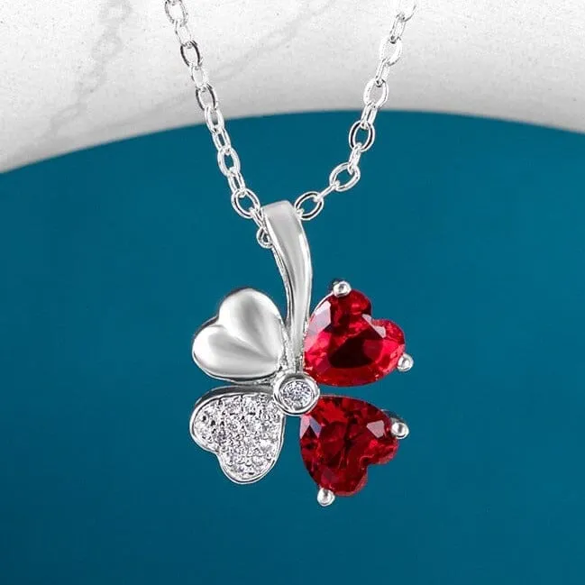 Lucky Clover Stylish Ruby Necklace - 925 Sterling Silver