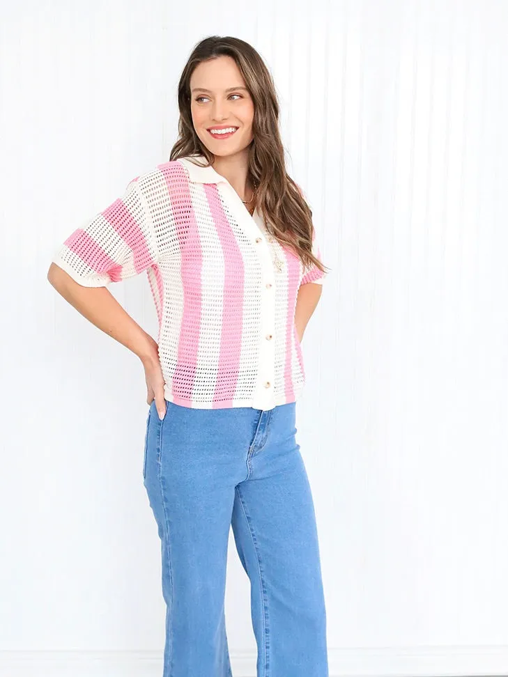 Lucy Stripe Crochet Knit Top