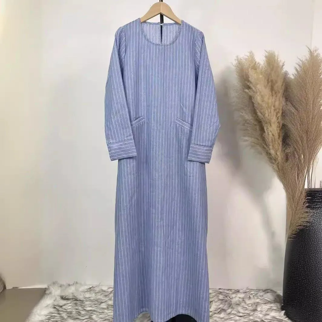 MA071 Striped Abaya With Pockets