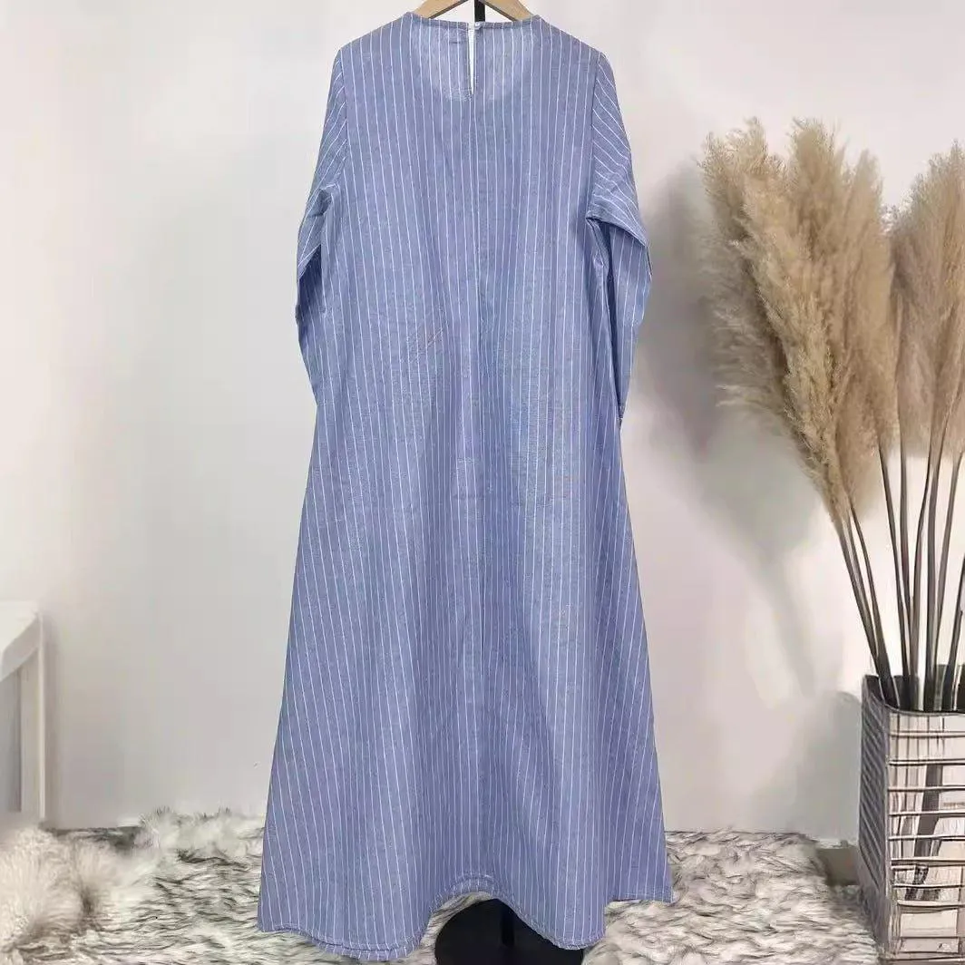 MA071 Striped Abaya With Pockets