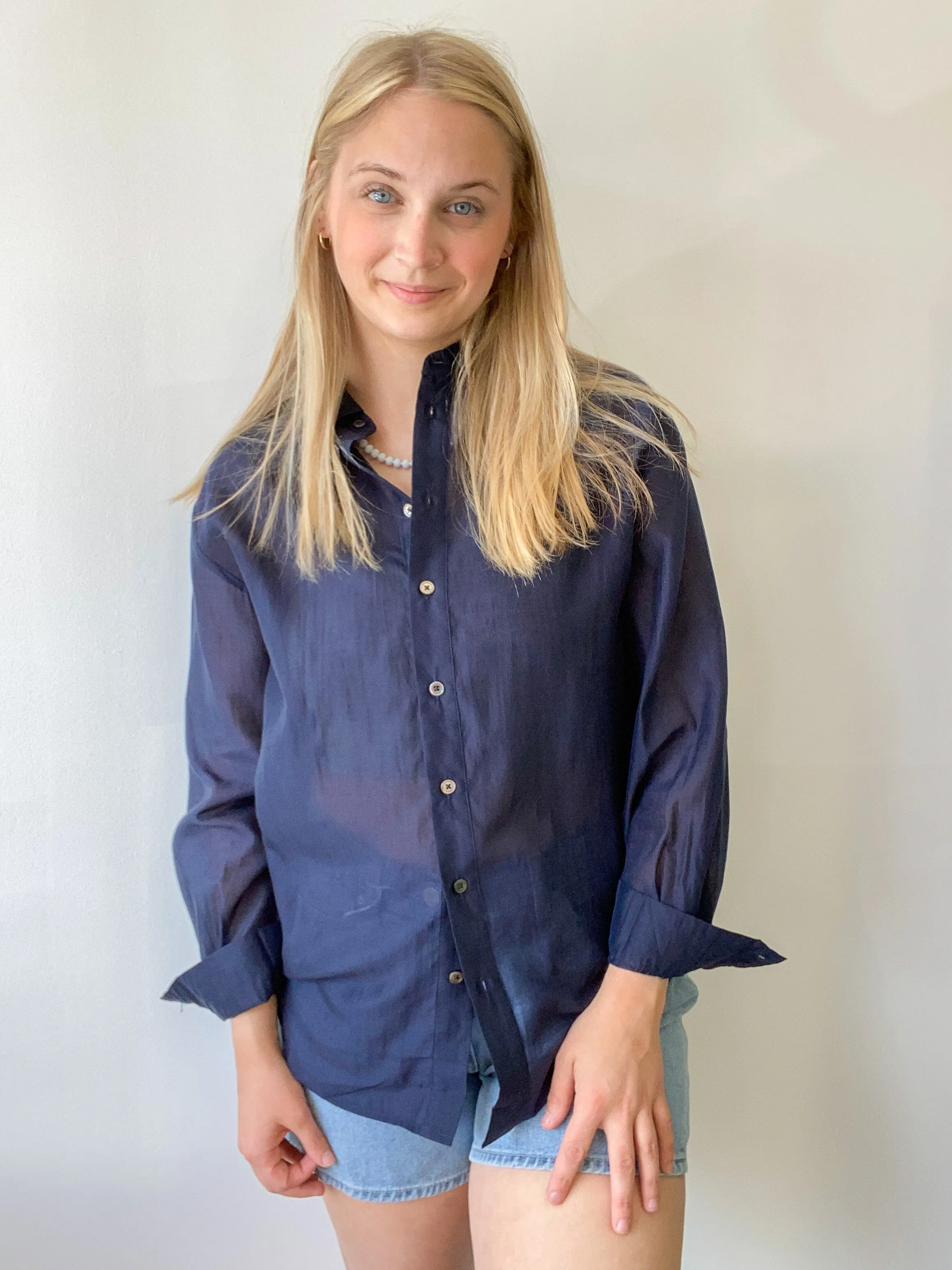 Mary Oversized Sheer Blouse in Navy