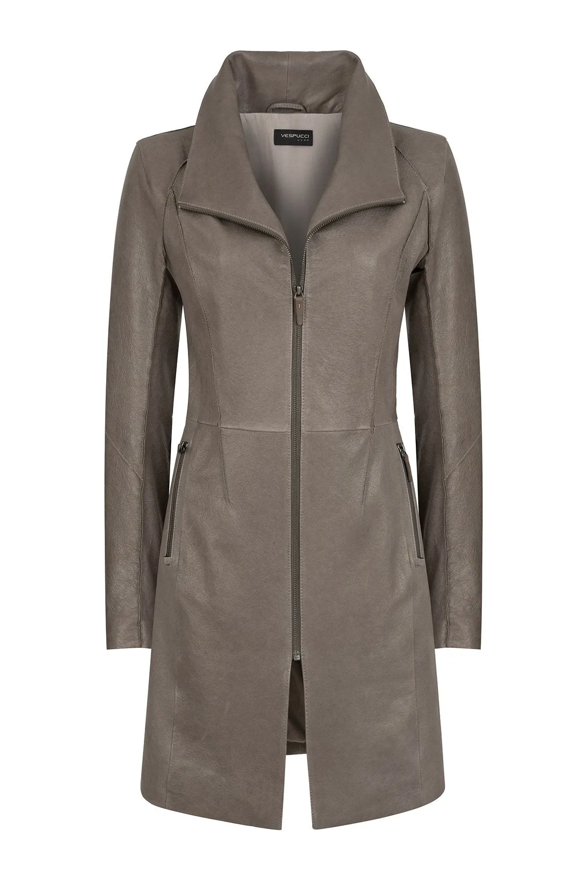 Maya - Grey Leather Coat