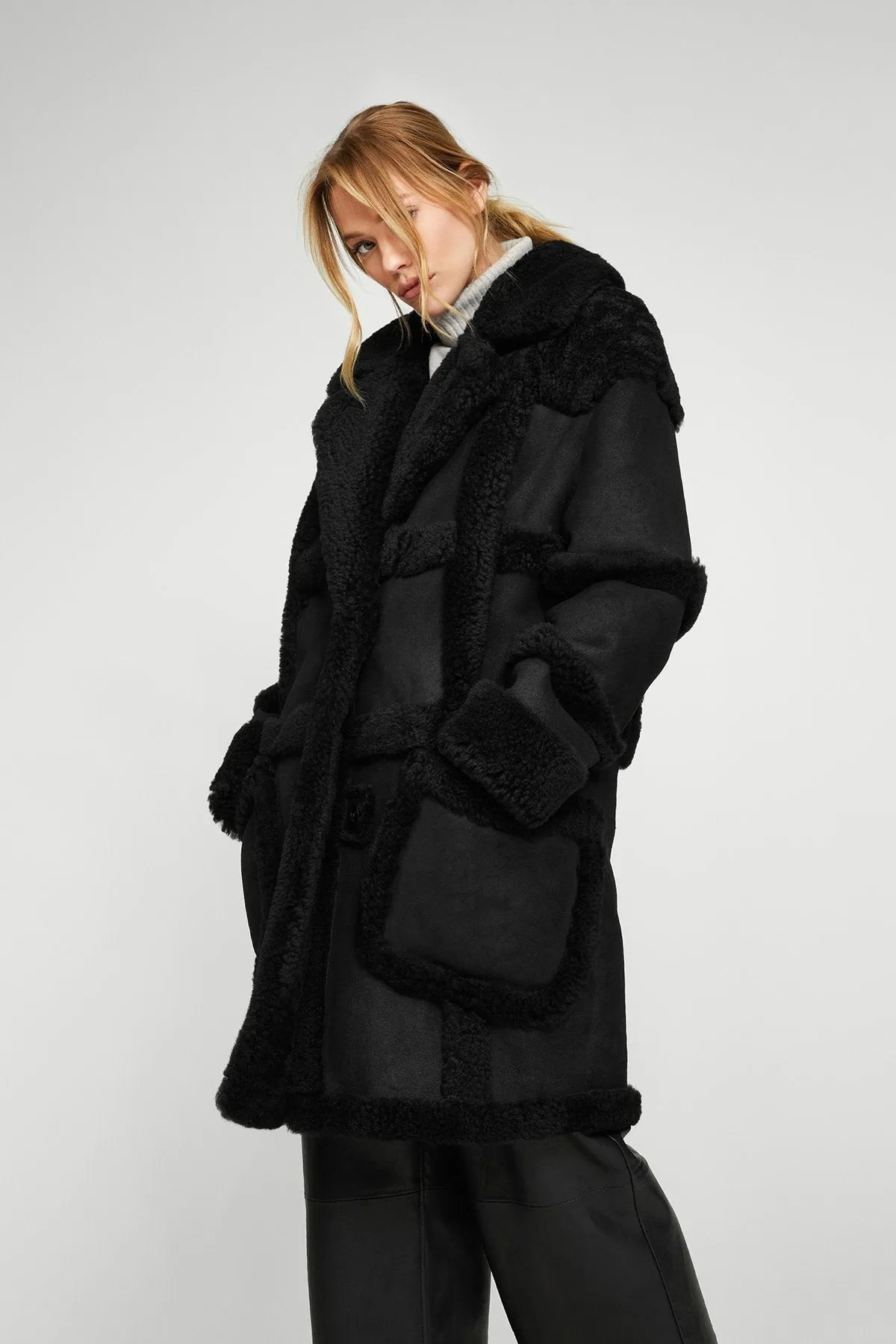 Melody - Black Shearling Coat