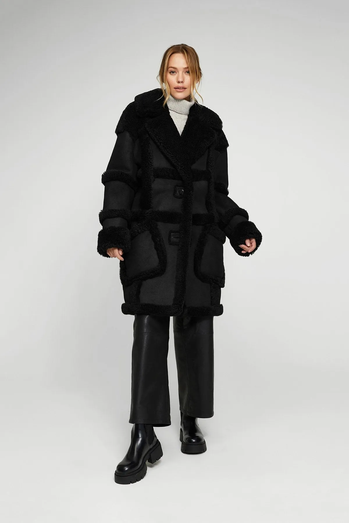 Melody - Black Shearling Coat