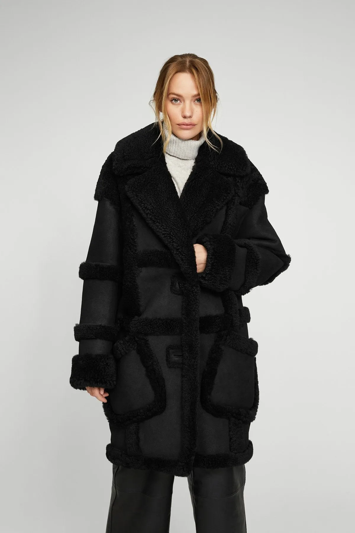 Melody - Black Shearling Coat