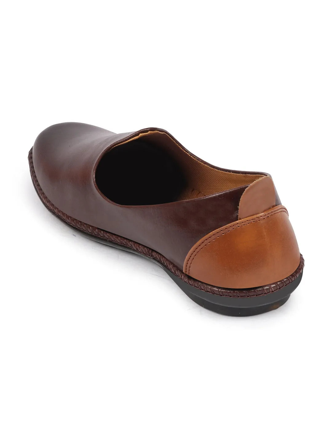 Men Brown Ethnic Slip On Stylish Stitched Jutis