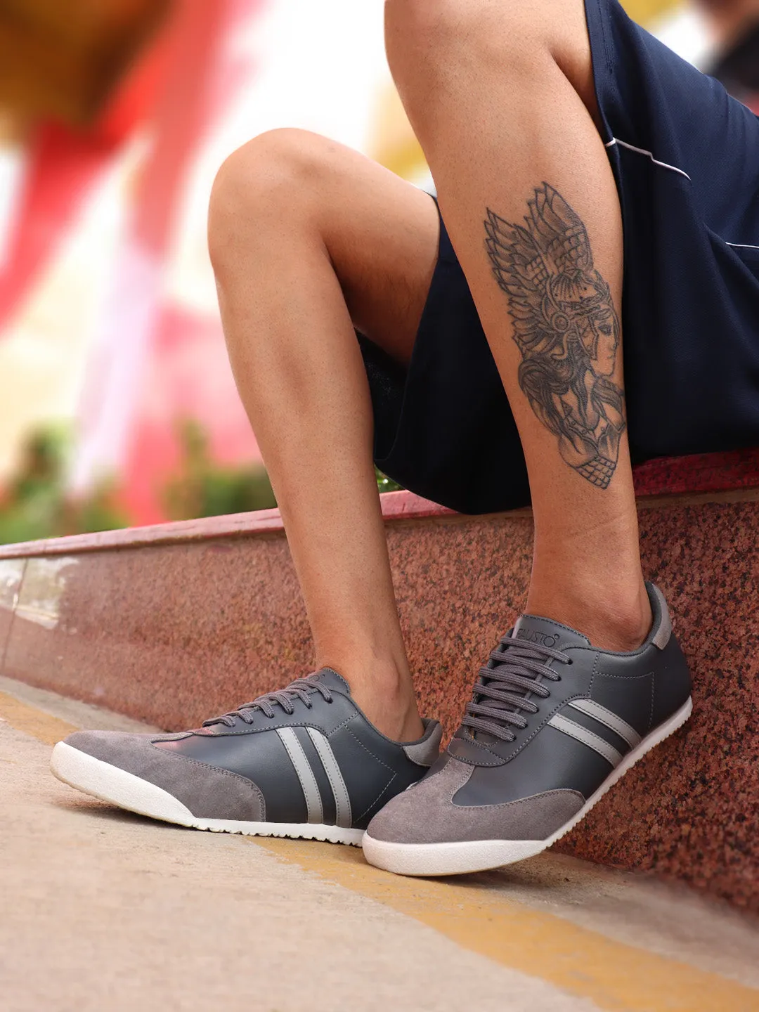 Men Grey Lace Up Trendy Stylish Outdoor Fashion Sneakers