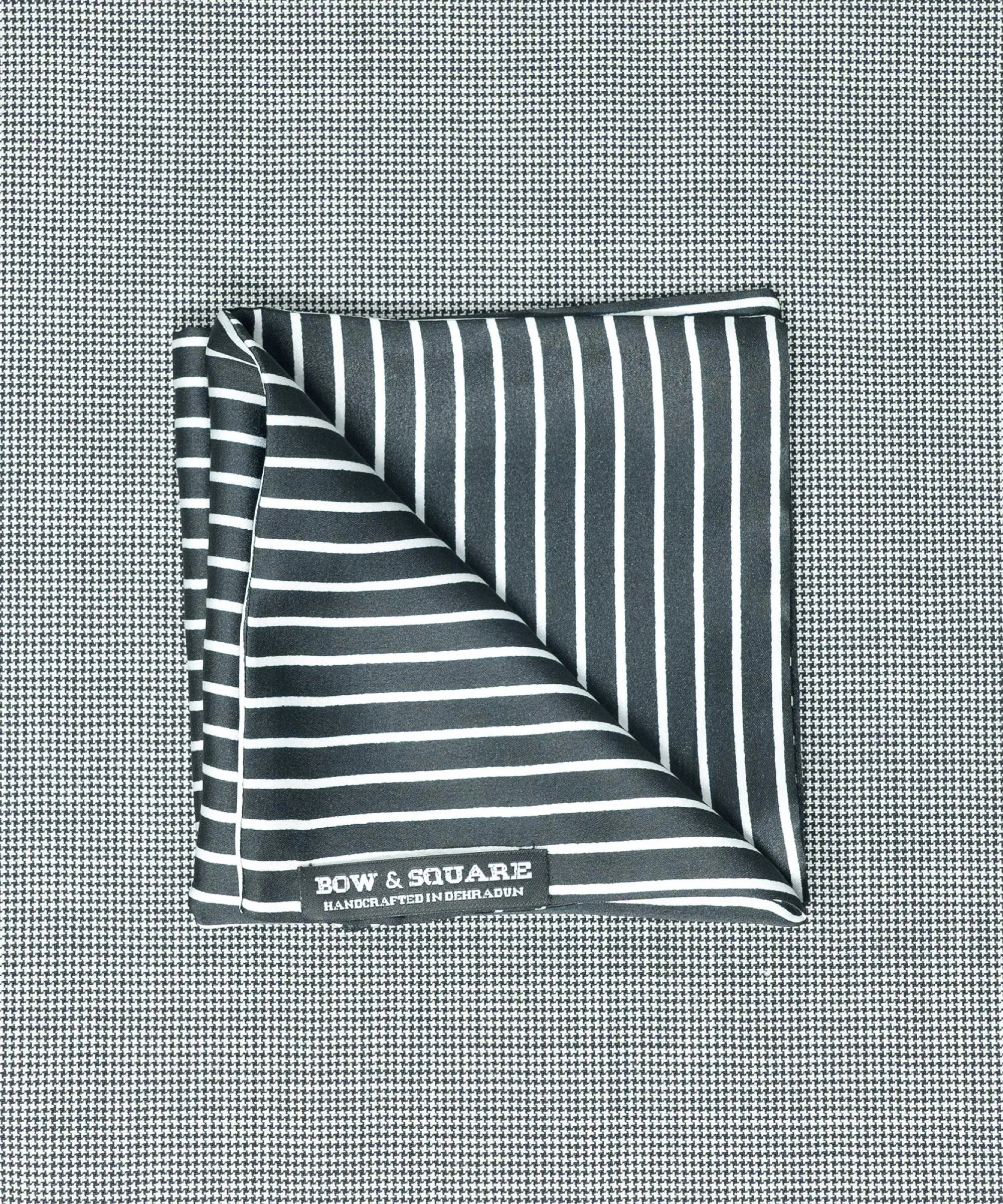 Monochrome Striped Black Pocket Square