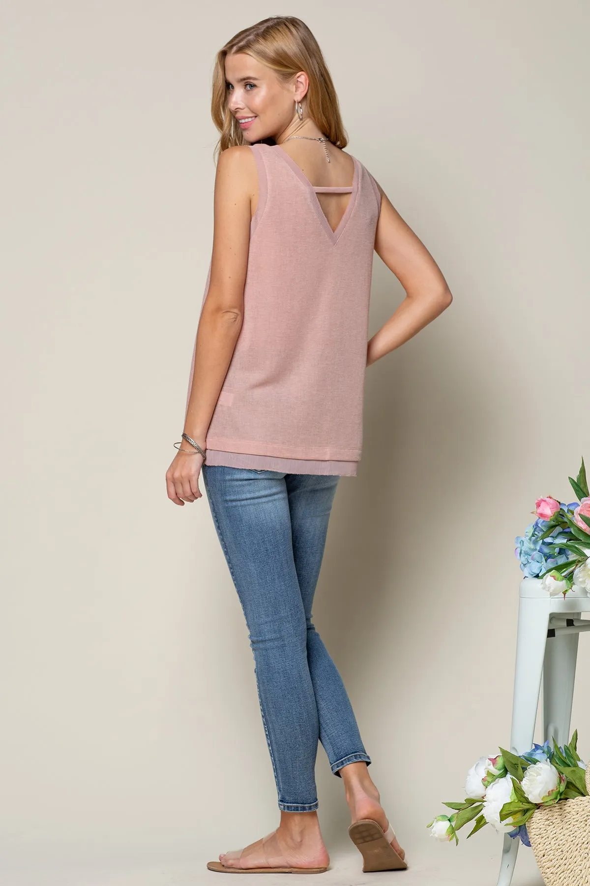 Peach Rose Sheer Edge Knit Tank