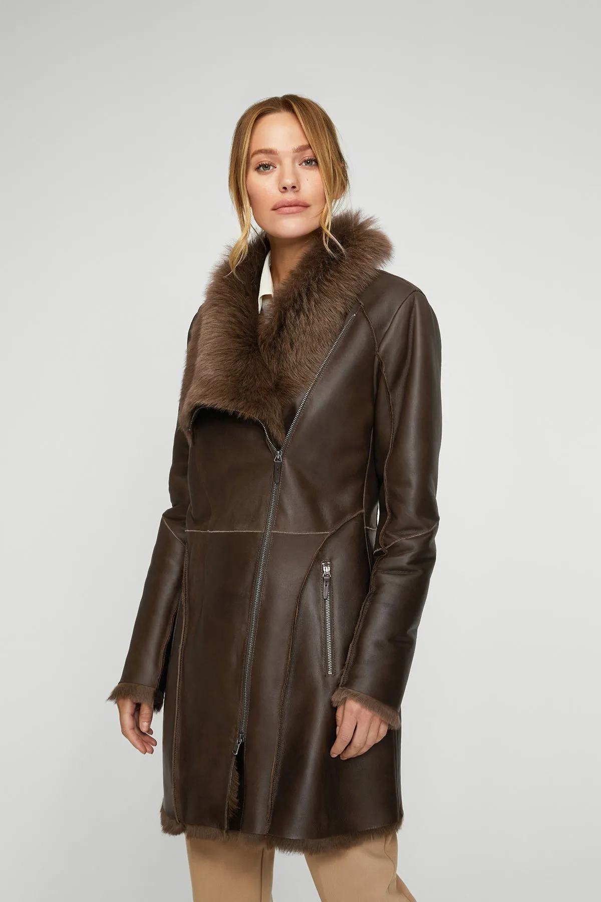 Pearl - Brown Tobacco Shearling Coat