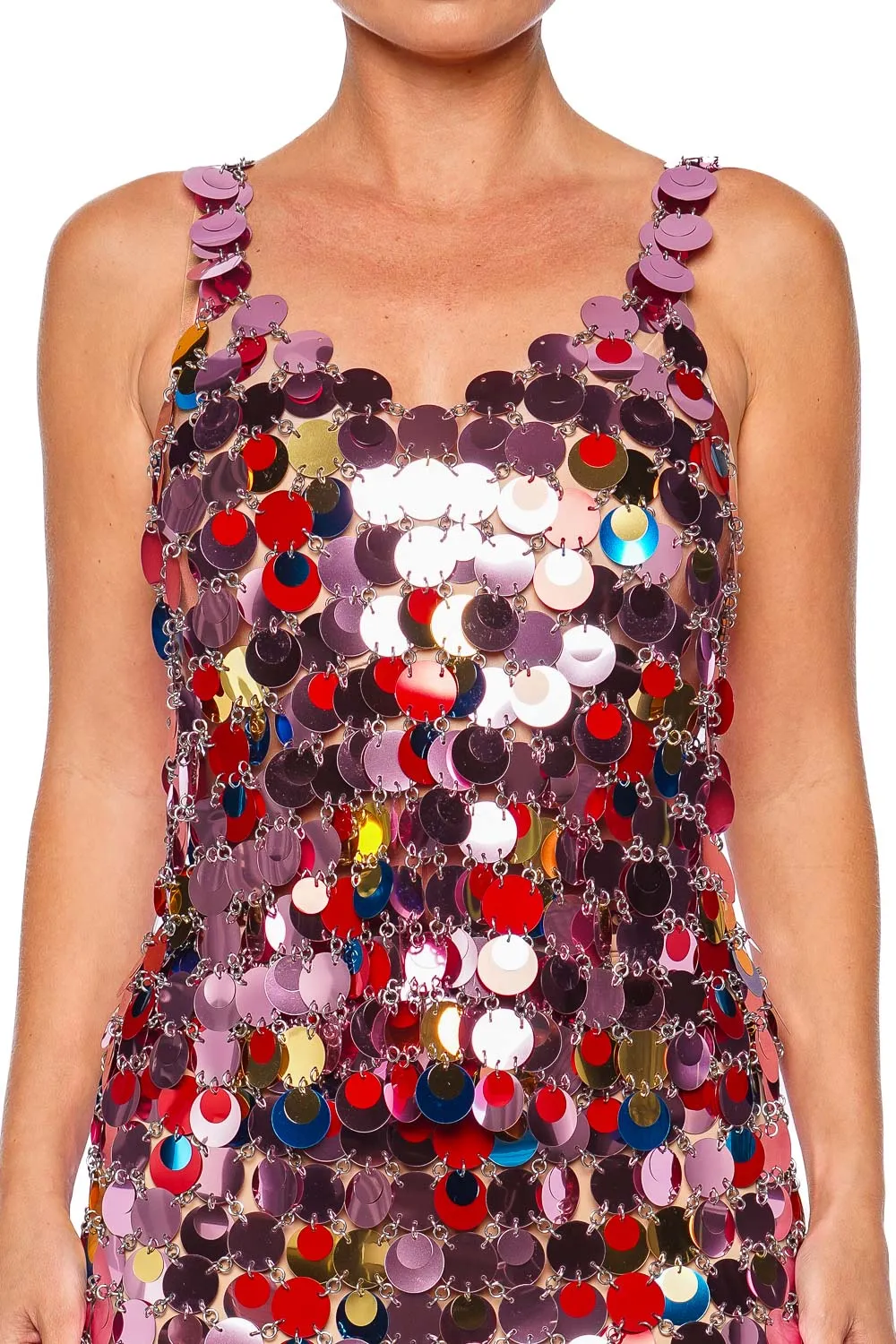 Shimmering Pink Sparkle Sleeveless Disc Top for a Glamorous Look