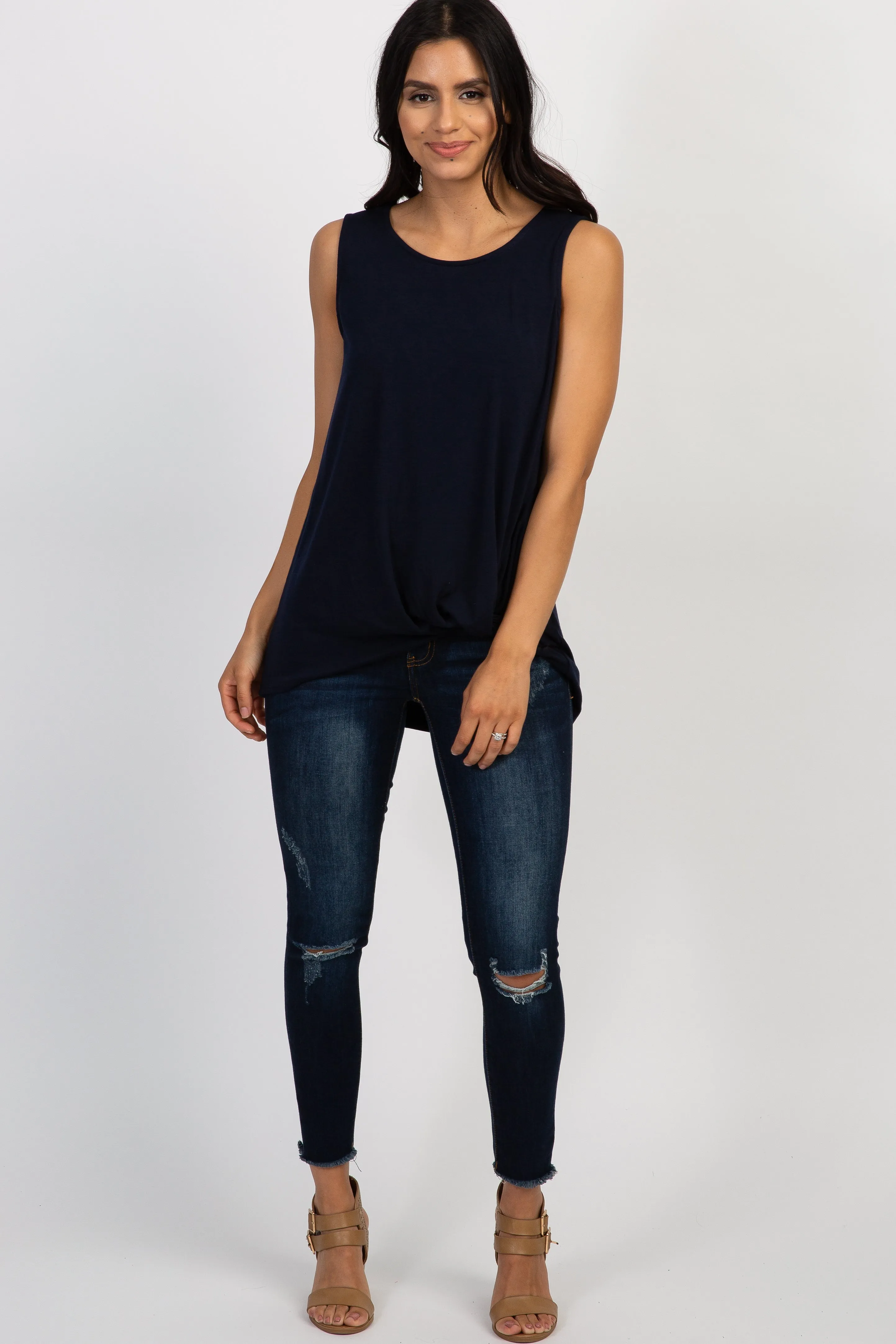 PinkBlush Navy Sleeveless Knot Top