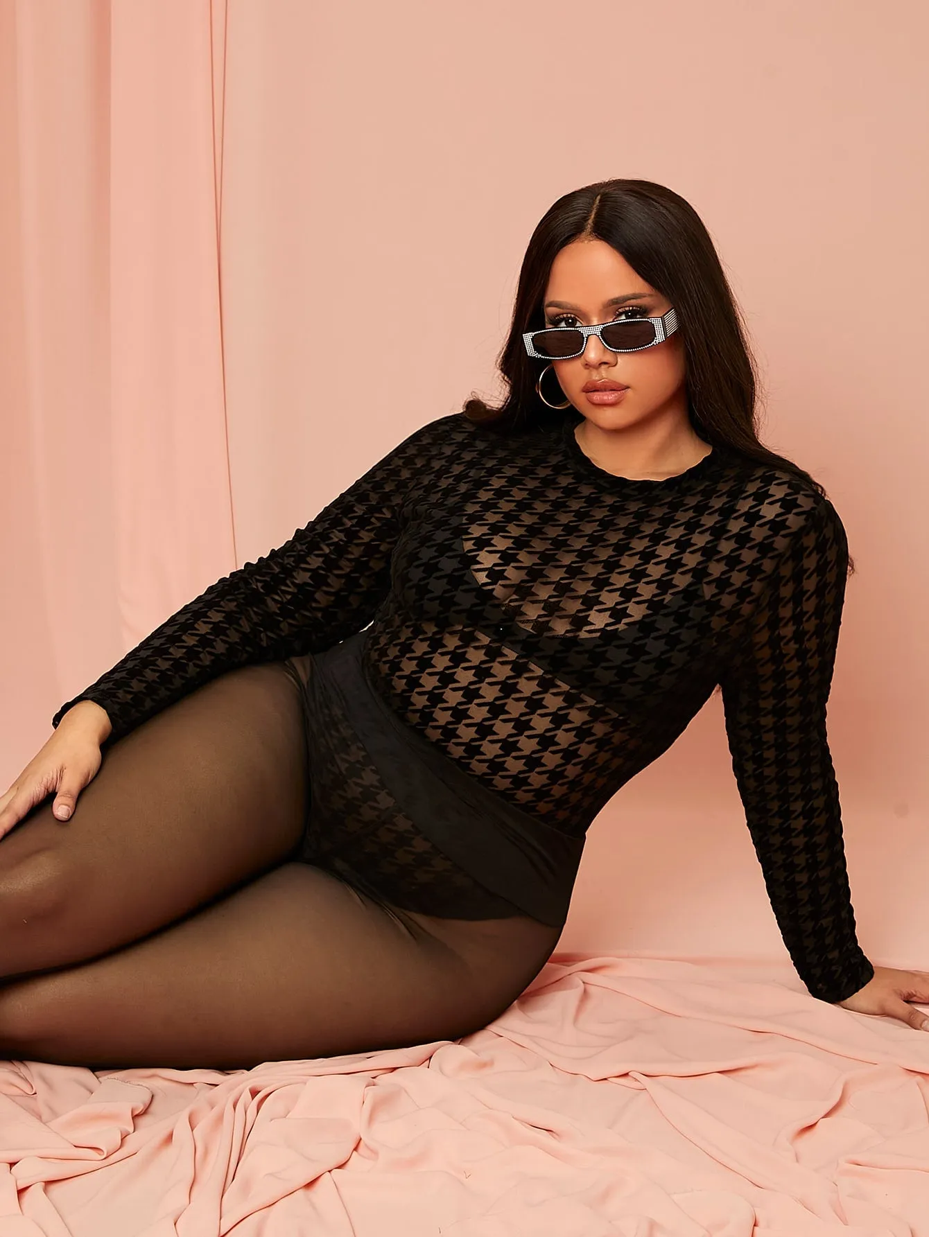 Plus Mesh Sheer Leggings Without Panty