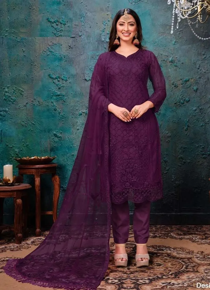 Purple Color Hit Original Pakistani Style Festive Party Wear Straight Salwar Kameez