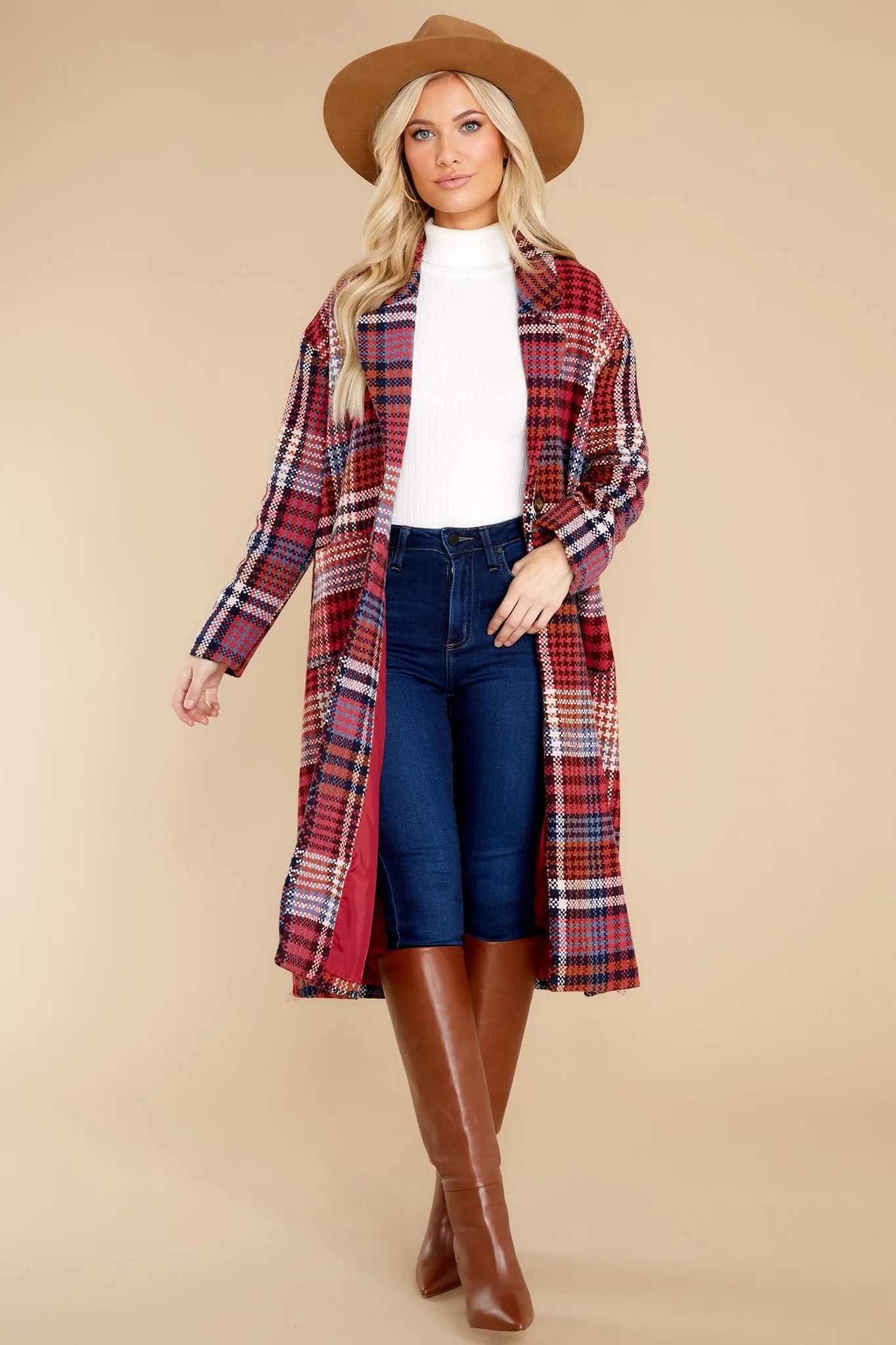 Ready For Change Berry Pink Plaid Coat