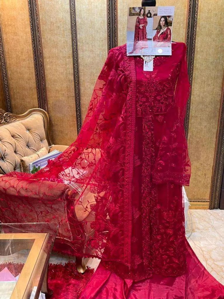 Red Festive Pakistani Designer Heavy Embroidered Suit