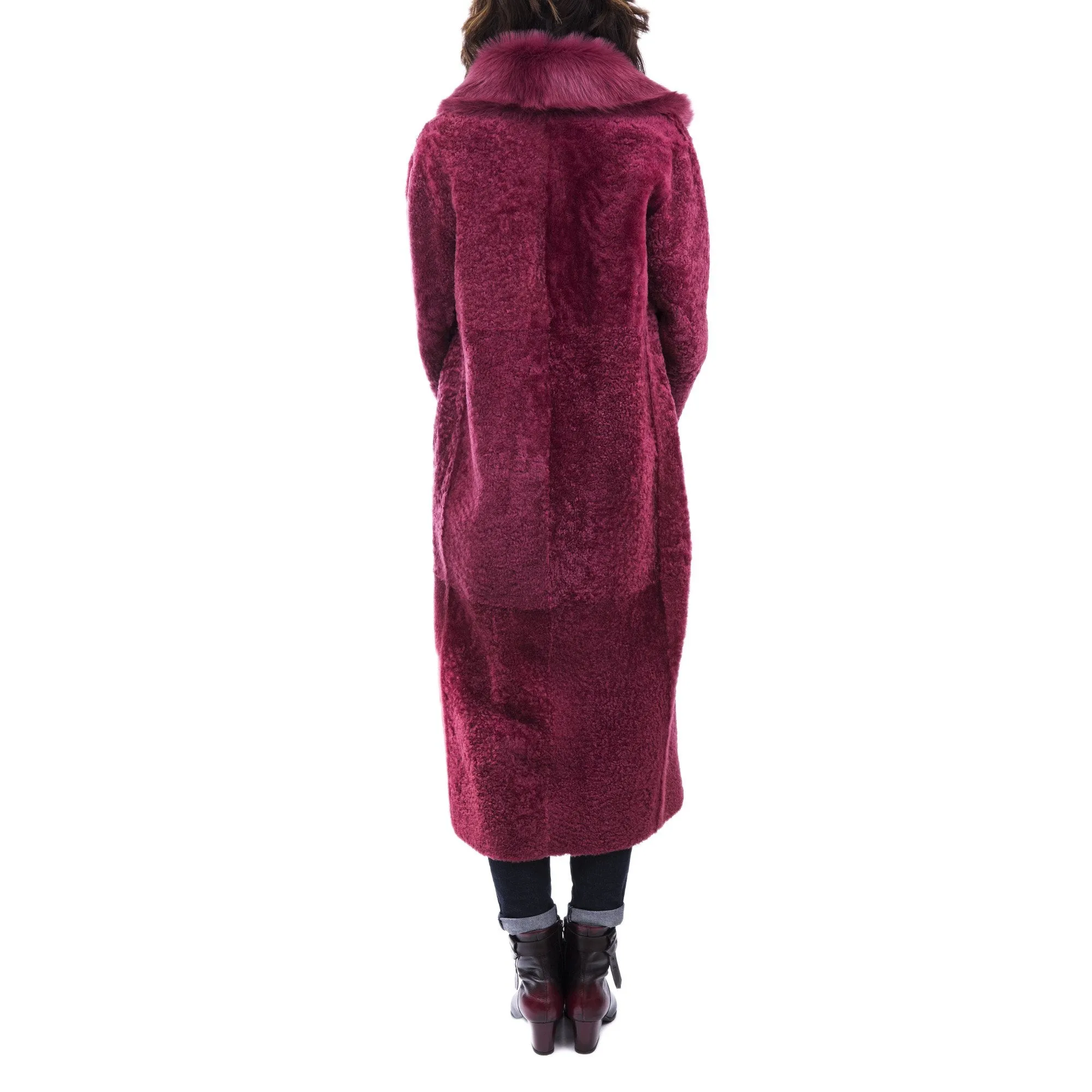 Reversible Merinillo Wool Coat in Dark Brown and Fuchsia