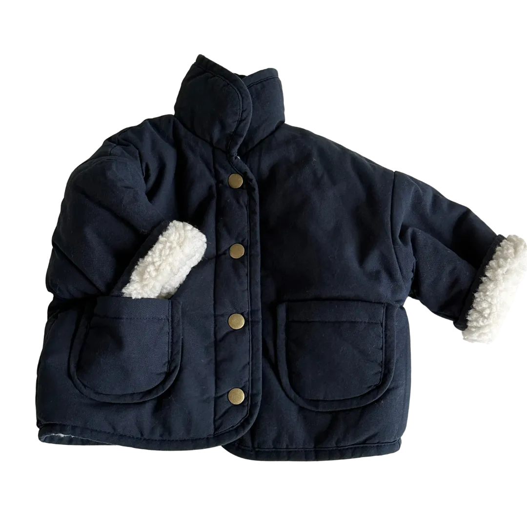 Reversible Teddy Coat - Navy