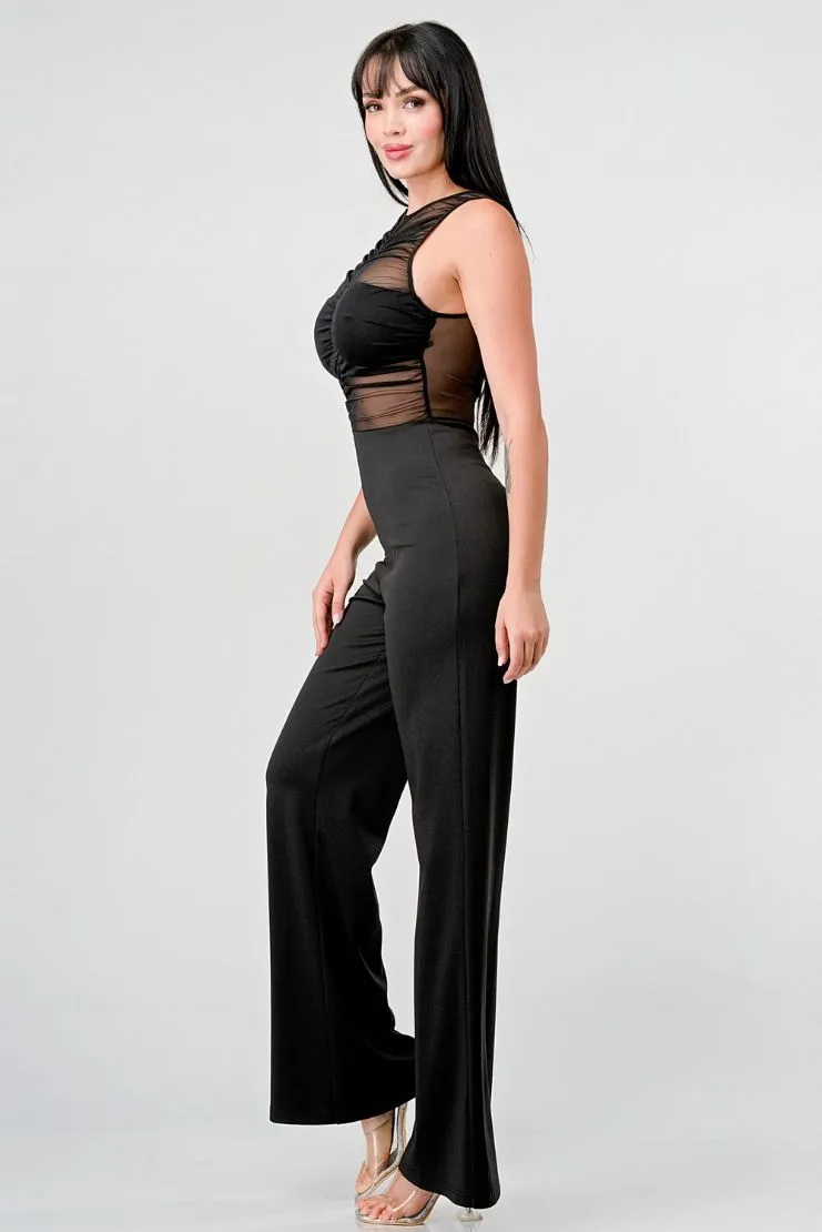 Ryann Sheer Ruched Bodice Jumpsuit