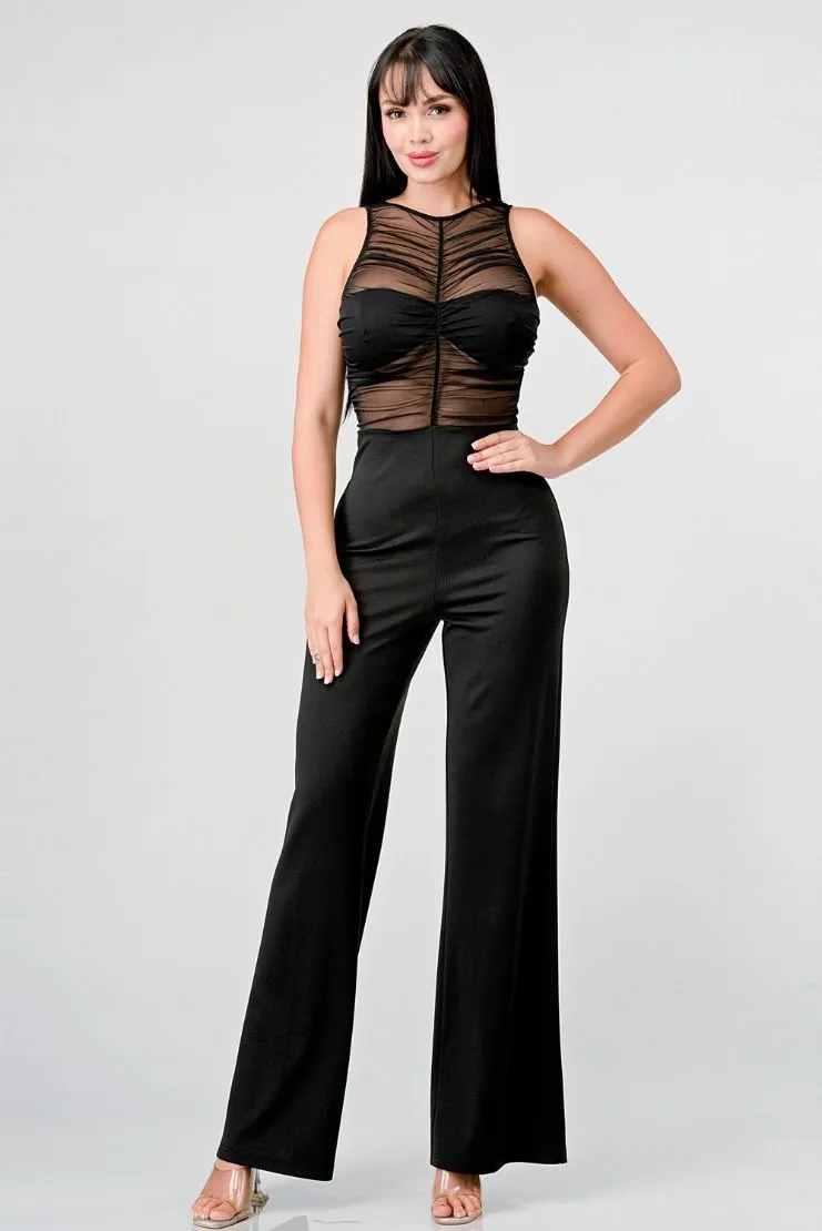 Ryann Sheer Ruched Bodice Jumpsuit