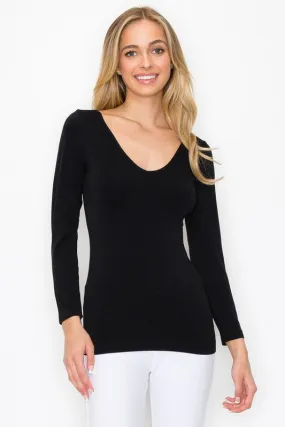 Seamless Reversible V-Neck Long Sleeve Top