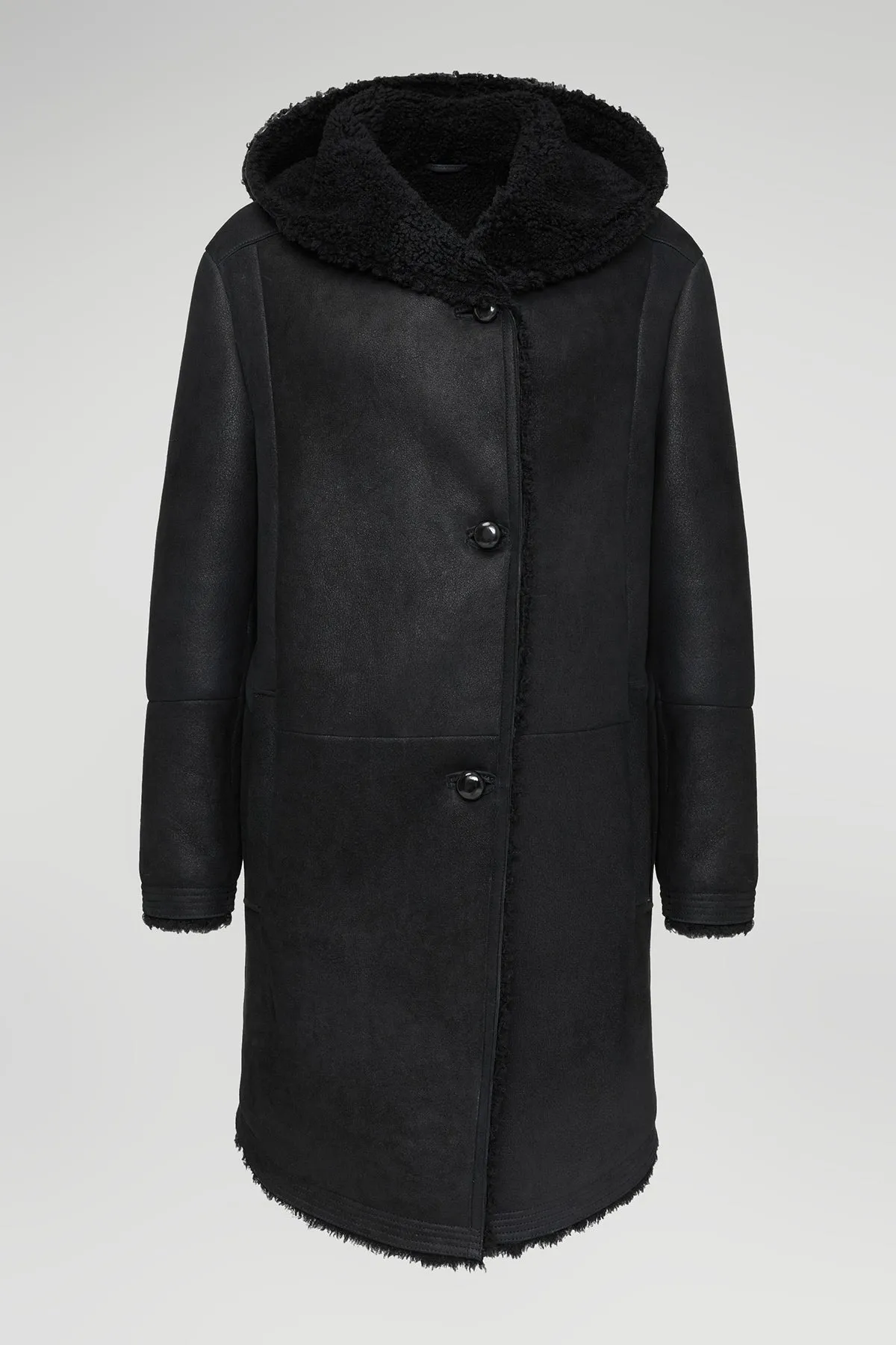 Elegant Black Shearling Coat Serenity