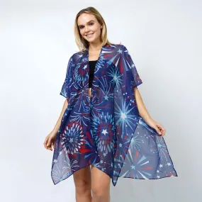 Sheer Americana Fireworks Print Kimono