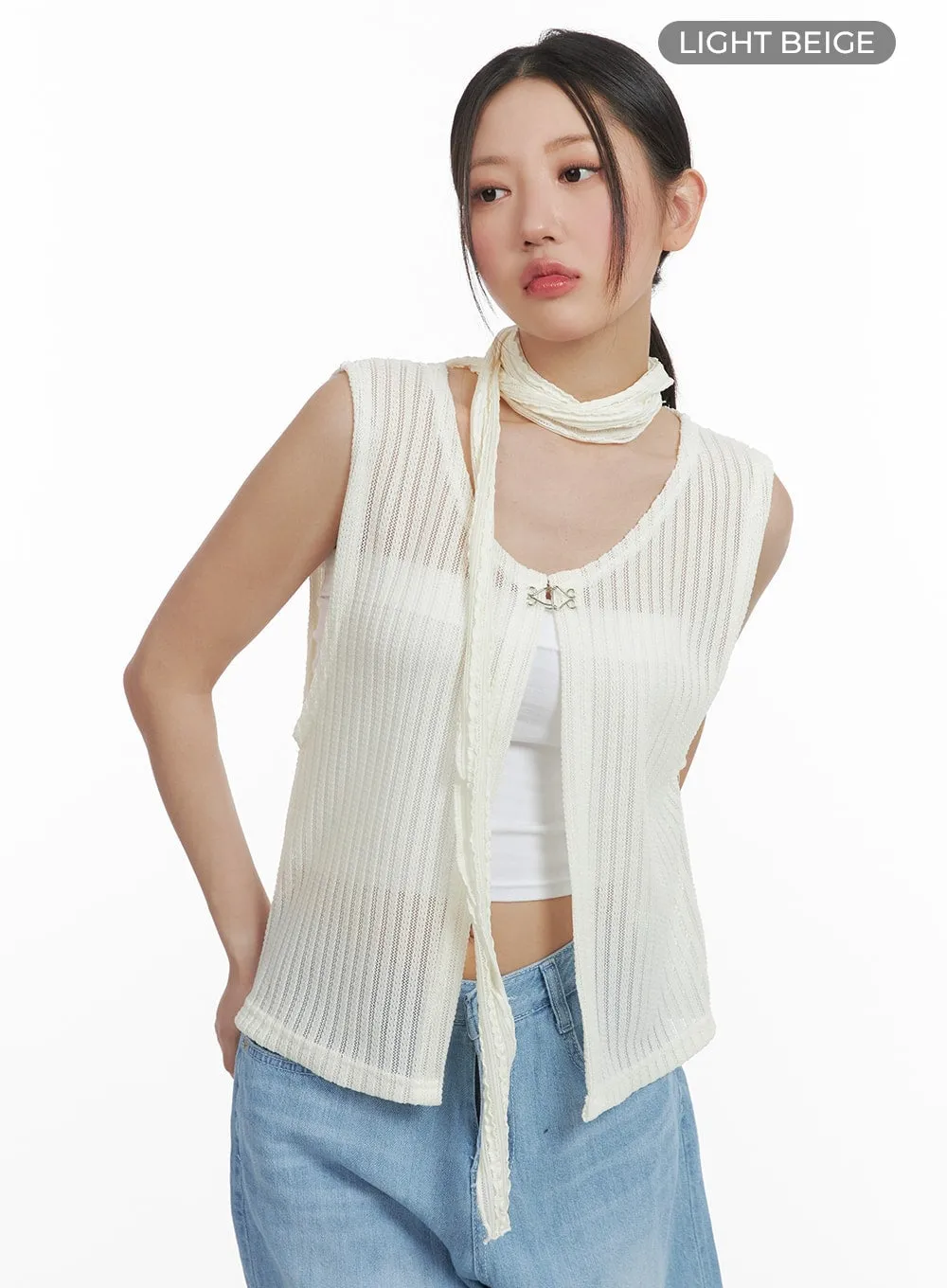 Sheer Knit Sleeveless Vest CA409