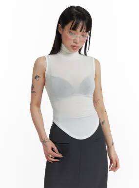 Sheer Turtleneck Sleeveless Tank Top IF423