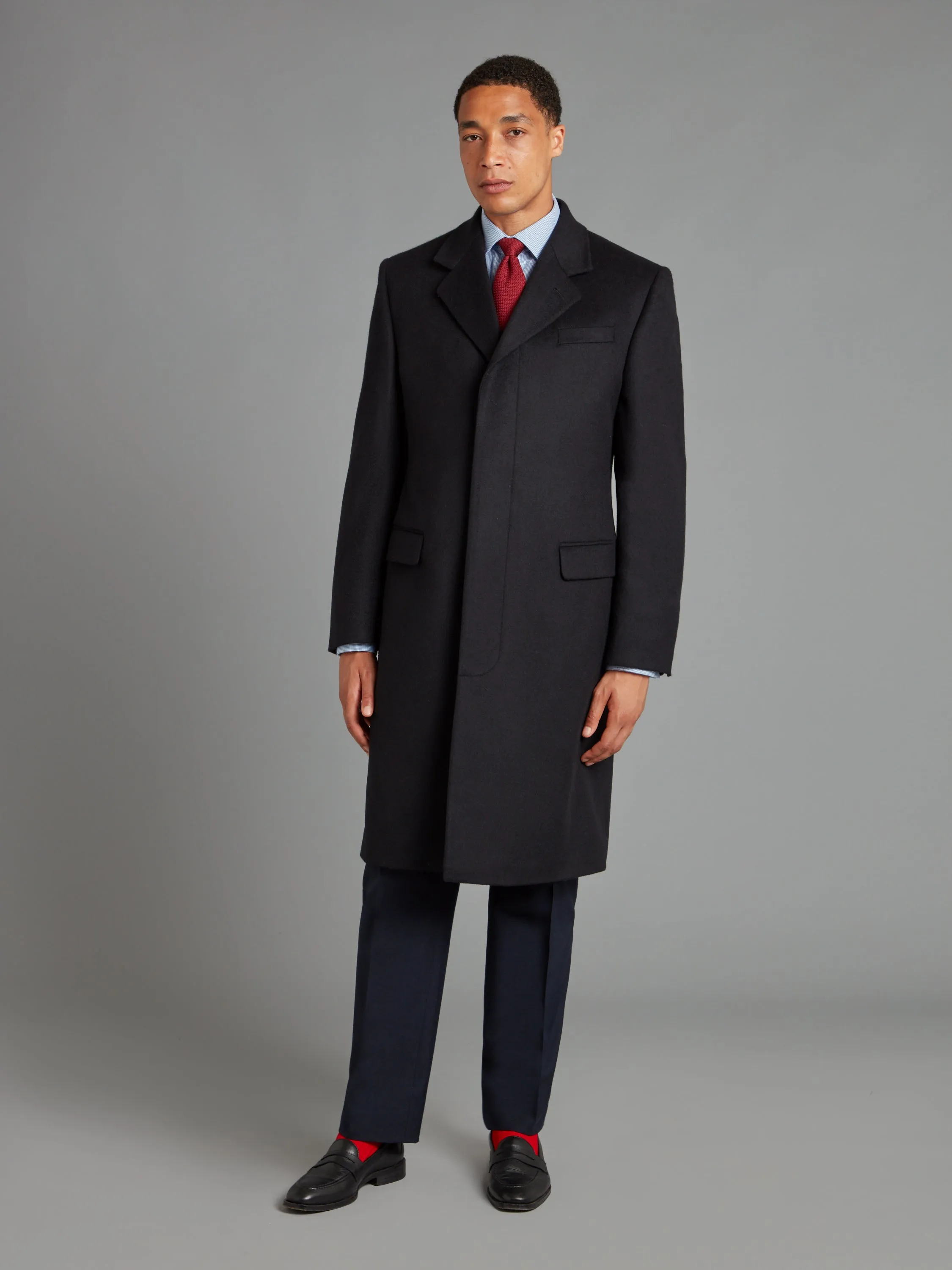 Single Breasted Overcoat - Navy Cashmere Blend