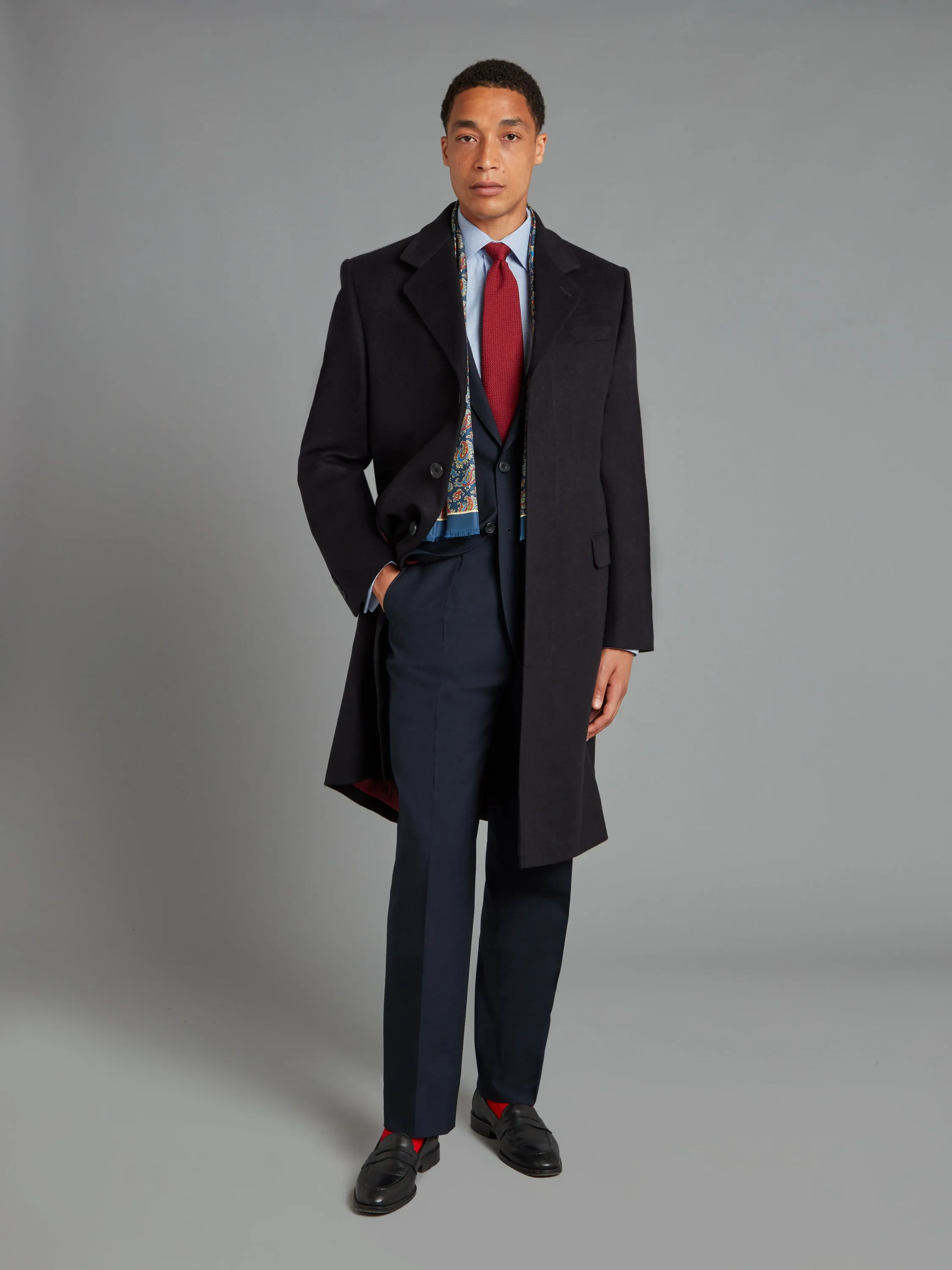 Single Breasted Overcoat - Navy Cashmere Blend