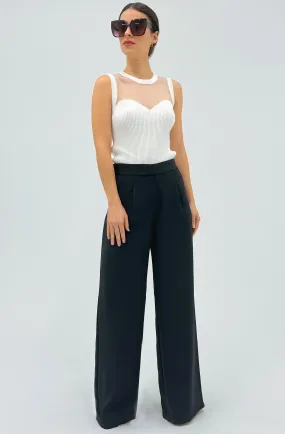 Sleeveless Ribbed Knit with Sheer Neckline Top