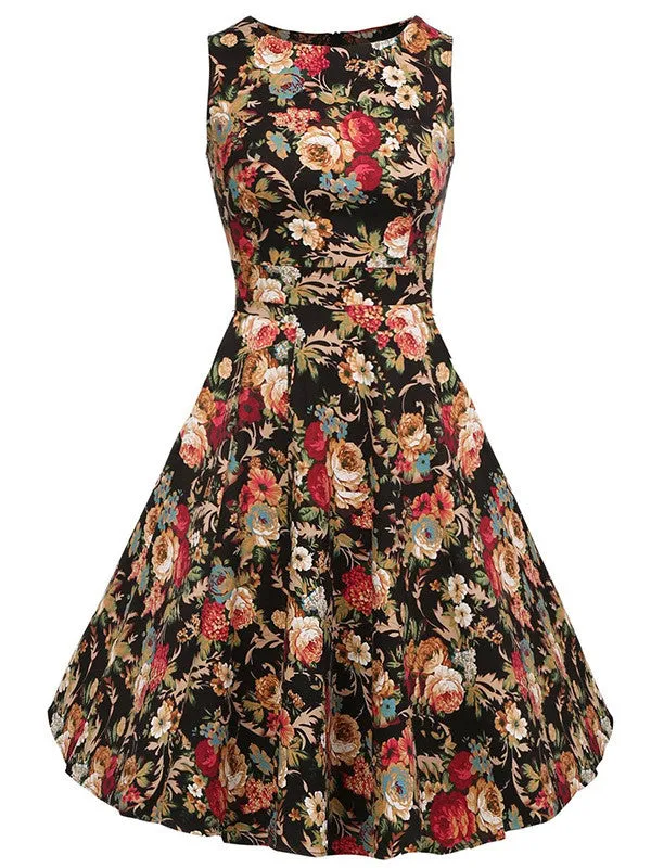 Sleeveless Vintage Floral Dress