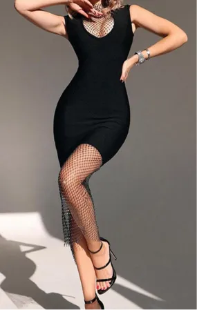 Spliced Fishnet Sleeveless Dress