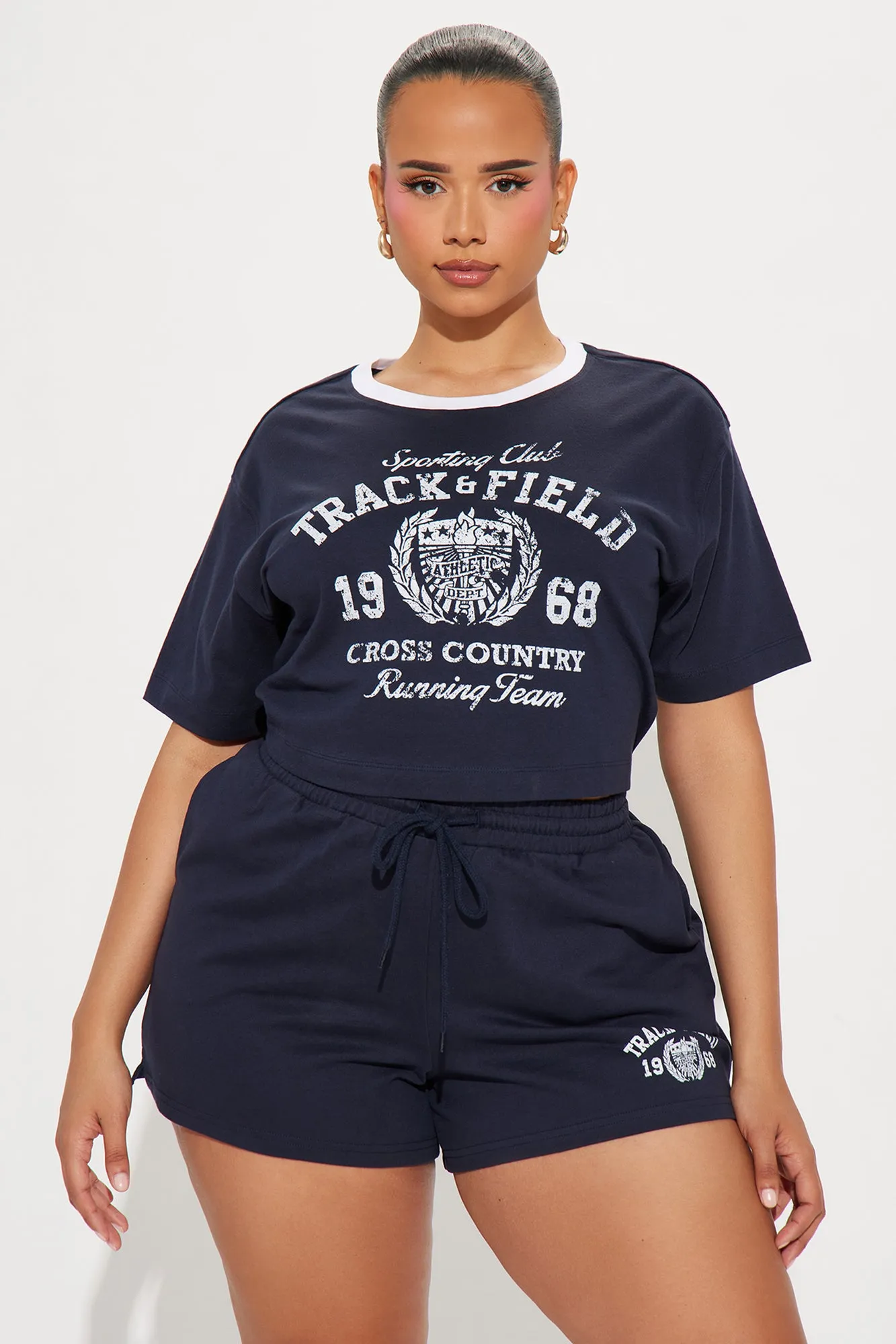 Sporty Club Chic Short Set - Navy