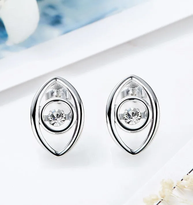 Sterling silver stylish eye with a dancing crystal earring