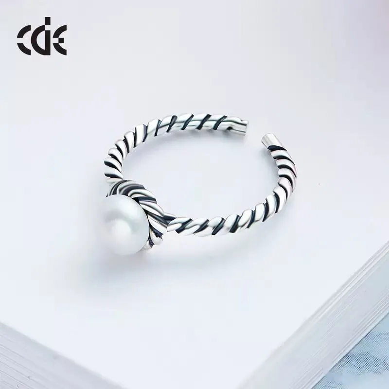 Sterling silver stylish rope style with a pearl ring