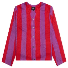 Striped Brushed Cardigan - Purple