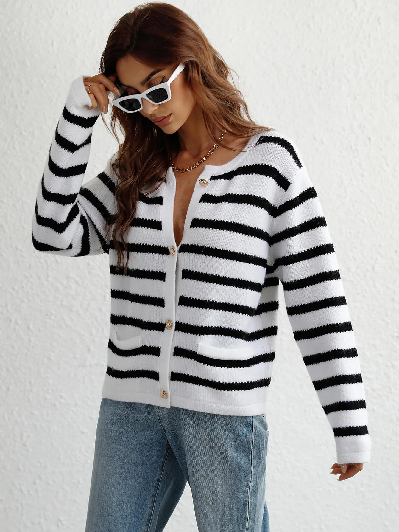 Striped Button Front Cardigan