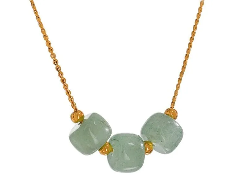 Stylish 18 K Stainless Steel Green Aventurine Pendant Necklace